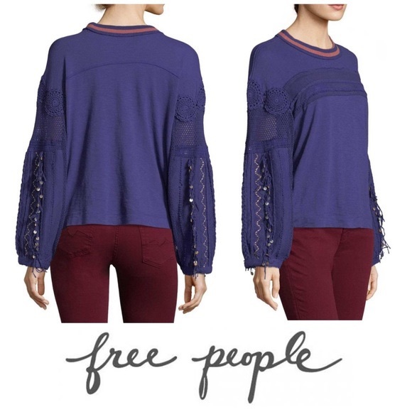 Free People Beaded Sleeve Top - Picture 1 of 5
